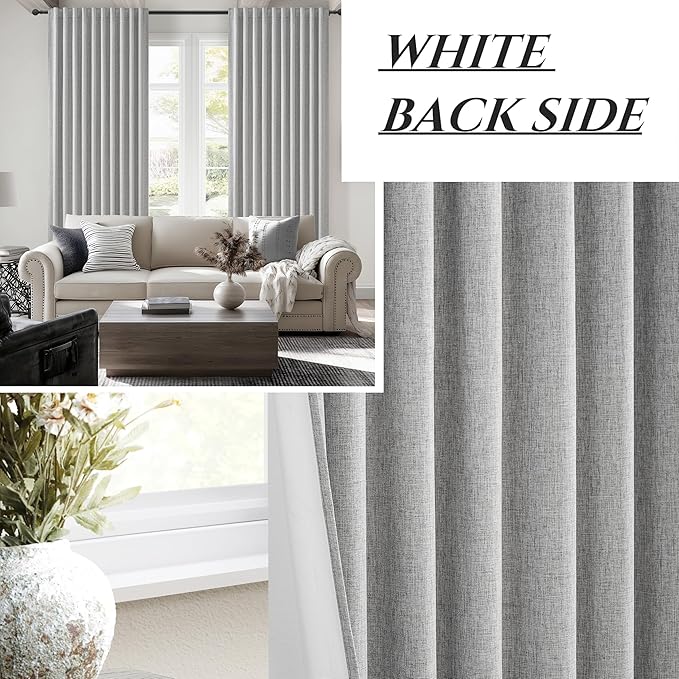 Gray Blackout Curtains 70 Inches Extra Wide Linen Curtains 84 Inch Length for Kids Boys Room/Nursery, Pleated Bedroom Thermal Drapes for Winter Thick Window Energy Efficient 70"W x 84"L 2 Panels