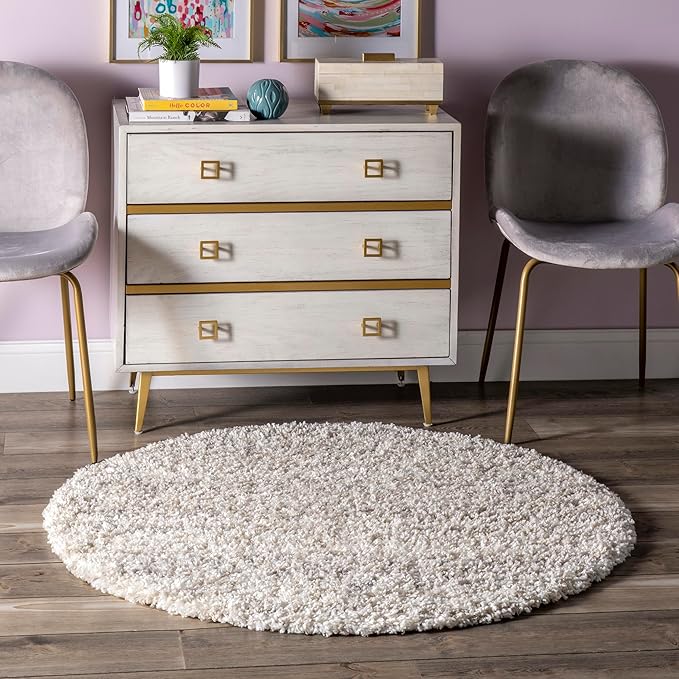 nuLOOM Brooke Shag Tasseled Area Rug - 4 Round Accent Shag Rug Casual Ivory Rugs for Living Room Bedroom Dining Room Nursery Entryway