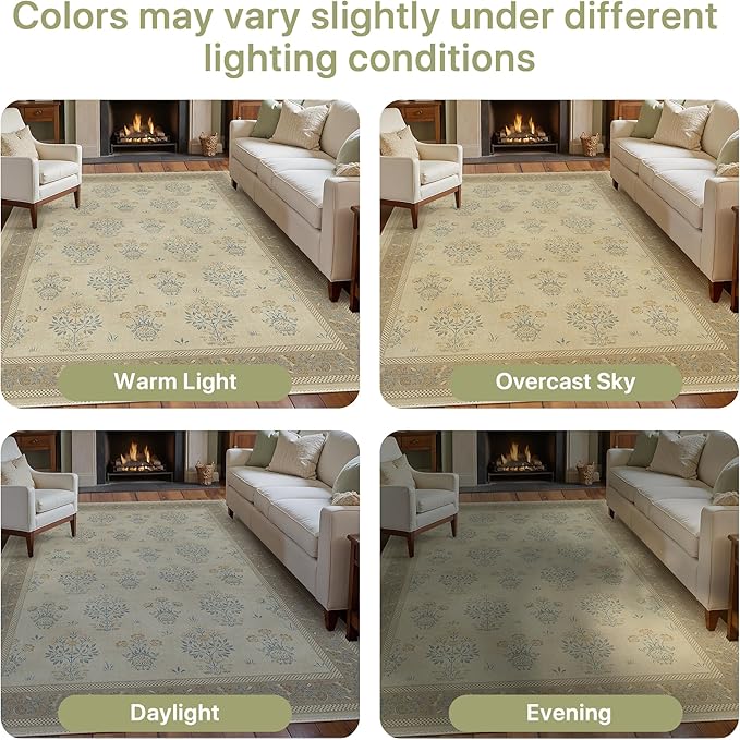 GENIMO Brown Floral Area Rug for Living Room, 5x7 Washable Rug Vintage Boho Area Rug with Non-Slip Backing, Soft Carpet for Indoor Bedroom, Dining Room,Girls Kids Room and Nursery Room