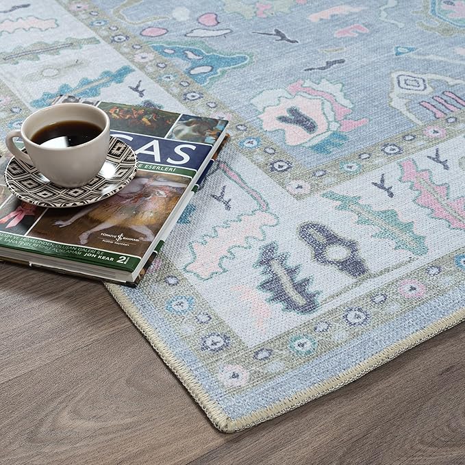 Fame Rugs Lavender Modern Oushak Rug 5x7, Washable Vintage Turkish Colorful Oriental Antique Inspired Area Rugs, Luxury Living Room Bedroom (386PBL, 5' x 7')