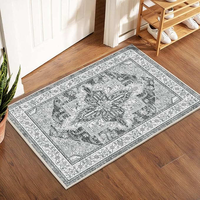 WITSHOCK Indoor Door Mat, Entrance Mat 2x3 Machine Washable Non Slip Backing Mat Soft Foldable,Vintage Rugs Mats, Inside Floor Mat Doormat, Gray