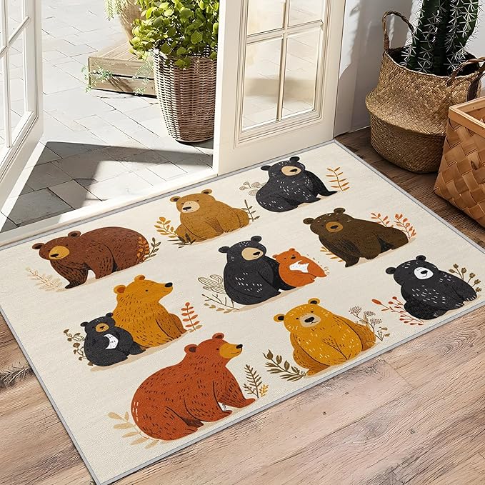 Cute Cartoon Bear Area Rug - 3x4 Kids Boys Nursery Rug - Wild Animal Carpet - Home Decor