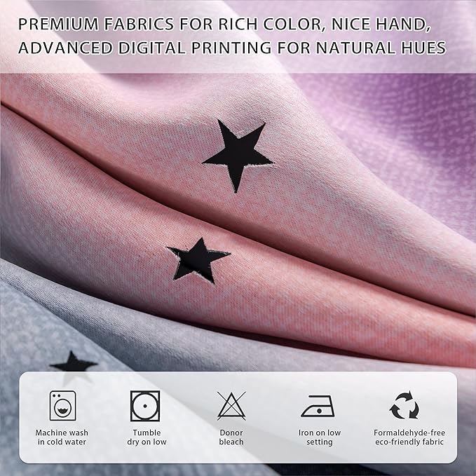 XiDi Grey Pink Purple Curtains for Girls Bedroom Decor Kids Blackout Curtains for Nursery Room Darkening Rainbow Princess Unicorn Wall Decals Little Girl 52x45 Inches Long 2 Panels Set