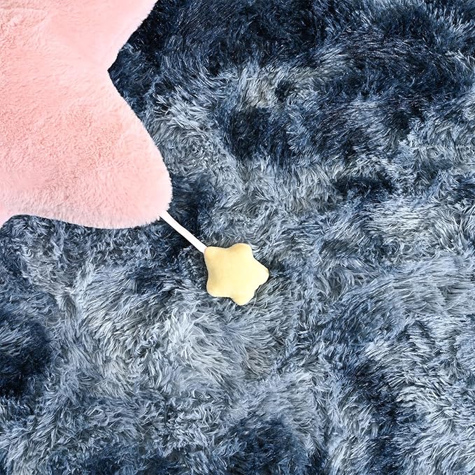 DweIke Fluffy Blue Grey Runner Rugs for Bedroom, 2x6 Feet Soft Plush Long Runners for Girls Boys Kids, Non-Slip and Machine Washable Bedside Rug, Small Throw Carpet for Hallway Rooms Decor