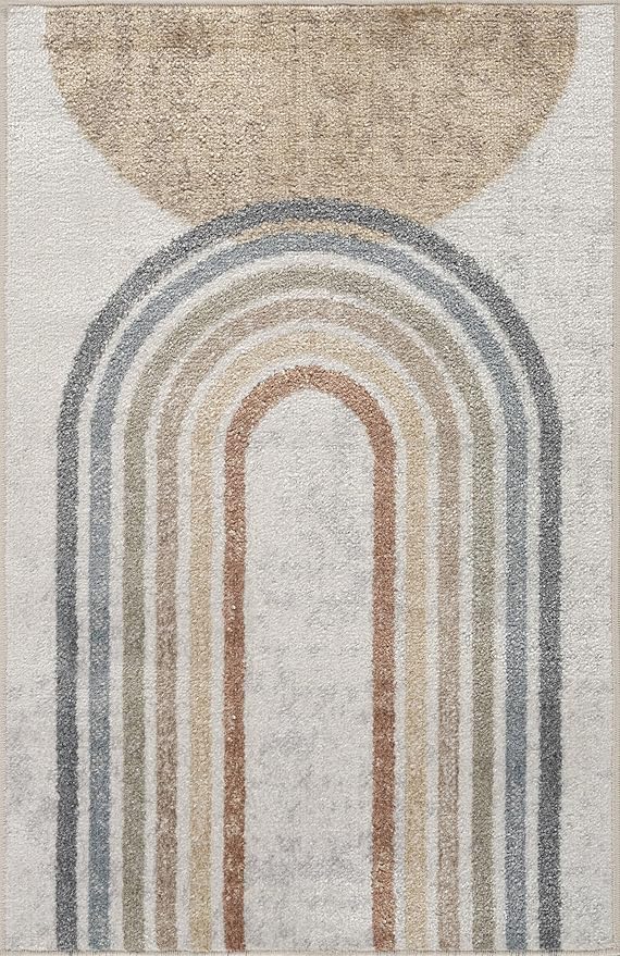 Mark&Day Washable Rugs, 2x3 Eliot Modern Beige Area Rug, Beige Orange Blue Carpet for Living Room, Bedroom or Kitchen (2' x 3', Machine Washable)