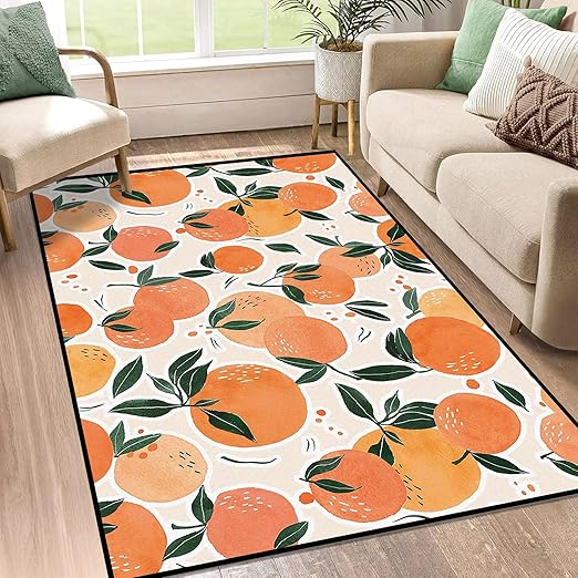 Fruit Orange Rug Tangerine Area Rugs for Bedroom Dorm Living Room Citrus Throw Rug Floor Mat Pad Doormat Carpet, 3' x 5'(90 x 160cm)
