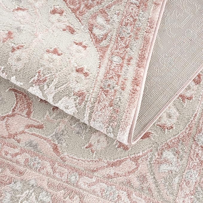 BoutiqueRugs Blush & Light Pink Collection Zora Bohemian Oriental Medallion Area Rug - Traditional Floral Carpet for Living Room, Bedroom - Blush, Pale Pink, Cream - 7'9" x 9'6"