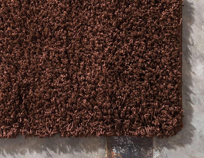 Unique Loom Solid Shag Collection Area Rug (9' x 12' 2" Rectangle Chocolate Brown)