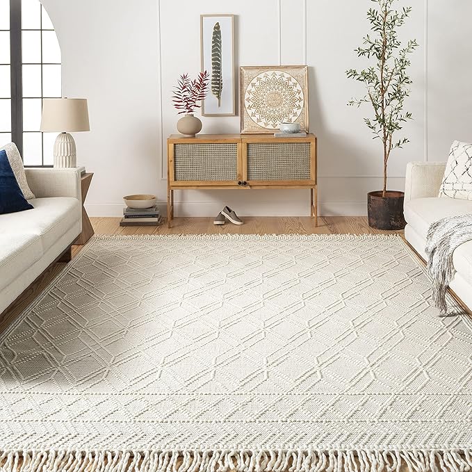 Mark&Day Wool Rugs, 8x10 Staveley Cottage Beige Area Rug, Cream White Carpet for Living Room, Bedroom or Kitchen (8' x 10')