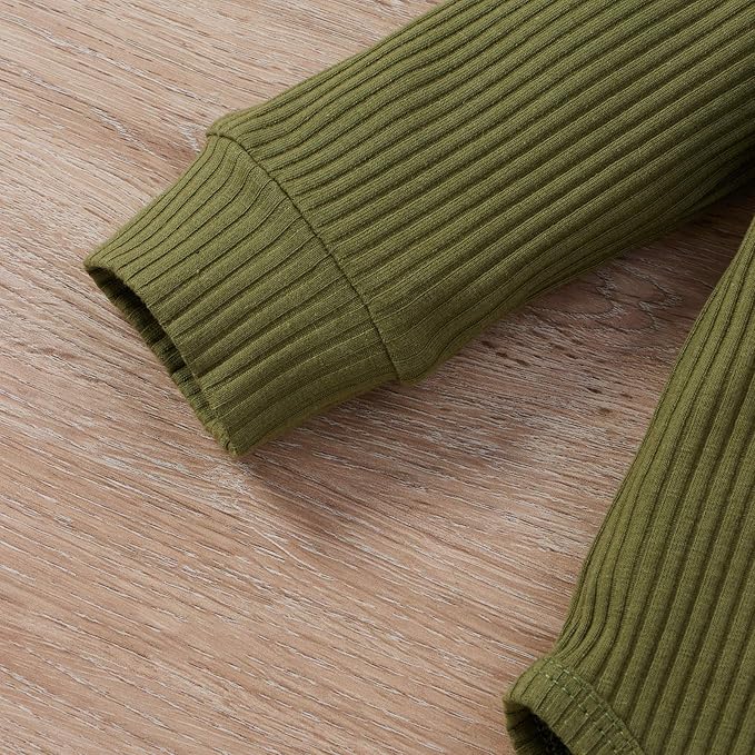 Newborn Baby Boy Girl Clothes Ribbed Knitted Cotton Long Sleeve Romper Long Pants Solid Color Fall Winter Outfits