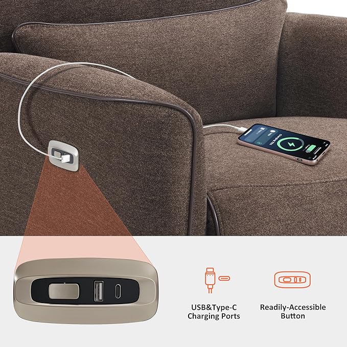 MCombo Swivel Glider Rocker Power Recliner Chair, Electric Swivel Rocker Recliner with USB Charging Ports for Living Room and Nursery, Fabric 6922 (Brown)