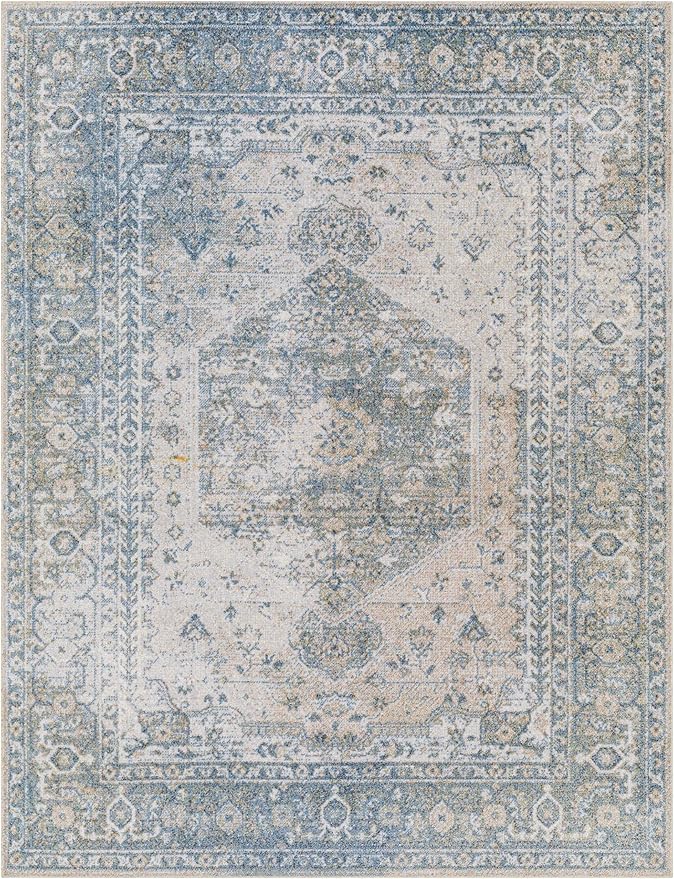 Mark&Day Washable Rugs, 2x4 Edmond Traditional Denim Area Rug, Gray Dark Blue Olive Carpet for Living Room, Bedroom or Kitchen (2'3" x 3'9",Machine Washable)
