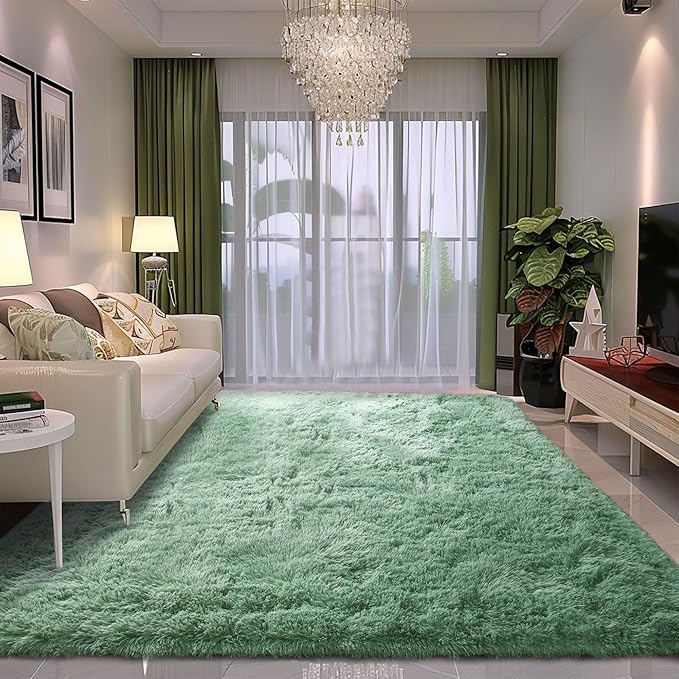 Sage Green Area Rugs 9x12 Living Room - Super Soft Fluffy Rug Non Slip Large 9 by 12 Area Rug for Bedroom Washable