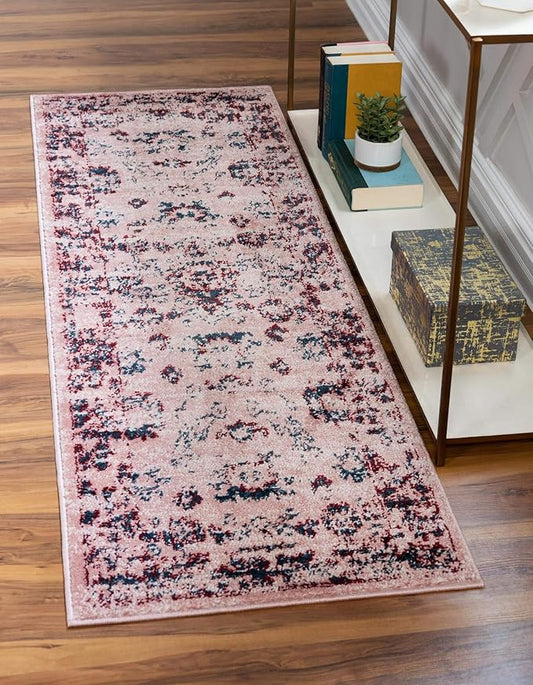 Rugs.com Charleston Collection Rug – 6 Ft Runner Pink Low-Pile Rug Perfect for Hallways, Entryways