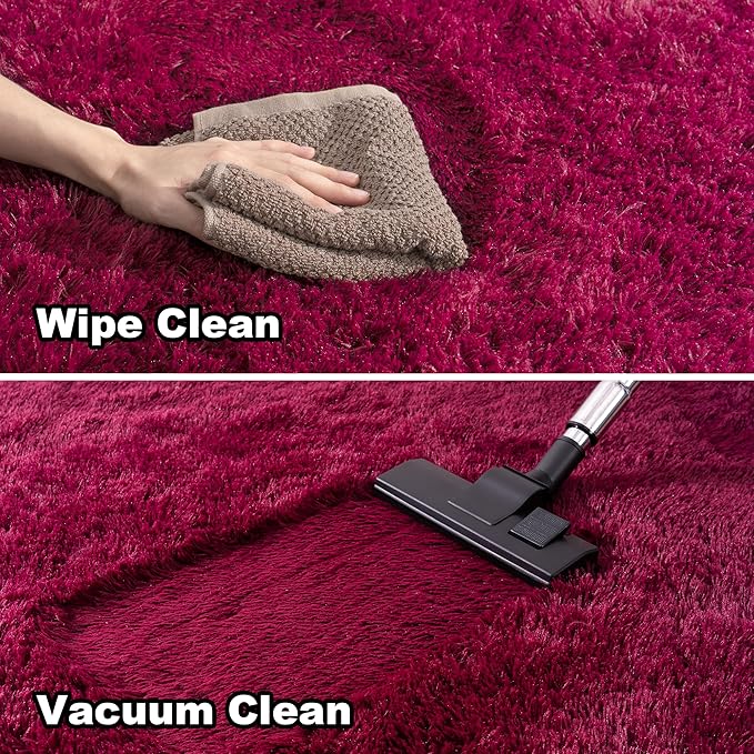 5x7 Rugs for Living Room - 1.4" Height Pile Plush Rug - Non-Slip Fluffy Throw Carpet for Bedroom - Burgundy