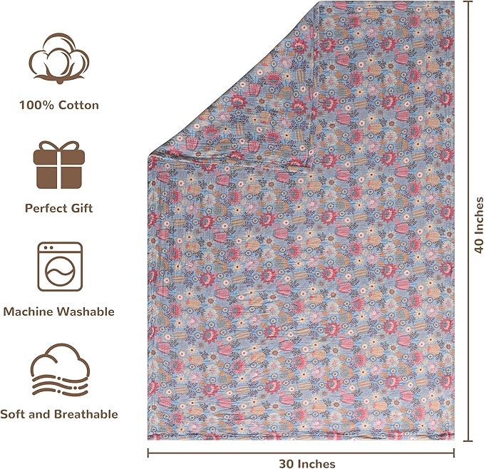 NTBAY 4 Layer Muslin Cotton Toddler Blanket, 30x40 Soft and Breathable Receiving for Newborns and Infants, Perfect for Crib, Stroller, Travel, Lightweight Nursery Blanket, Boho Flower