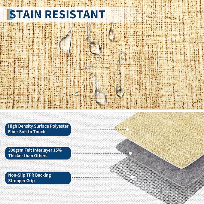 Area Rug 4x6 Washable Bedroom Rugs Non Slip Modern Solid Color Large Living Room Throw Carpet Low Pile Minimalist Kitchen Rug Plain Accent Rug Mat Classic Boho Area Rugs for Nursery Entryway, Tan