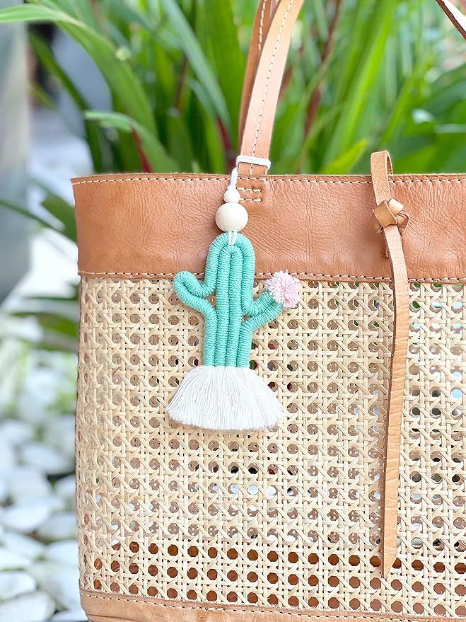 Mila Millie 2 Pack Cactus Macrame Wall Hanging | Handmade Woven Tassel Ornament for Home or Nursery Baby Kids Room Decor | Boho Nordic Scandinavian Style (Blue Green)