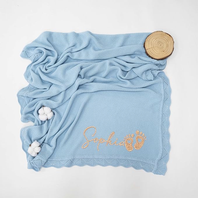 Luxury Personalized Baby Blanket, Soft Breathable Cotton Knit, Custom Embroidered Name Blanket, Newborn Baby Gift, Baby Shower Present, Gifts for New Mom, Baby Girl & Boy Style 2