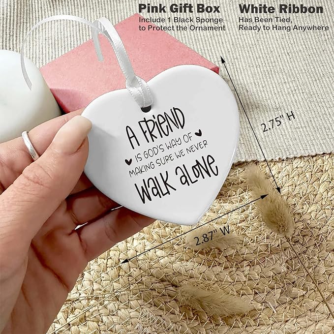 Heart Shaped Christmas Ornament-Friendship Gift for Best Friend Women BFF Soul Sister Birthday A Friend is God’s Way Ceramic Keepsake with Gift Box