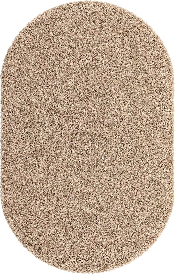 Unique Loom Solid Shag Collection Area Rug (5' 1" x 8' Oval, Taupe)