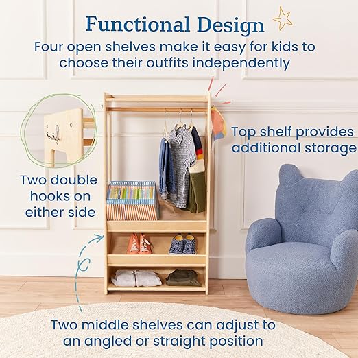 ECR4Kids TrendiTot Clothing Rack, Kids Wardrobe, Natural