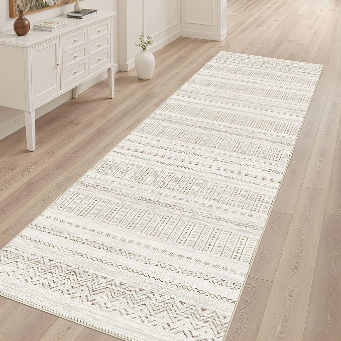 Area Rugs for Living Room Washable Living Room Rug Soft Neutral Indoor Floor Carpet Non-Slip Stain Resistant Modern Boho Rugs for Bedroom Dining Room Kids Room Nursery Office Home Brown Cream