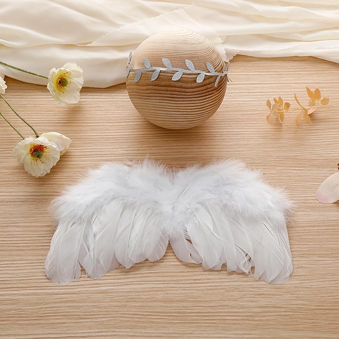 Holibeat 0-6M Baby White Fairy Feather Angel Wings with a Headband Newborn Photography Posing Props (White)