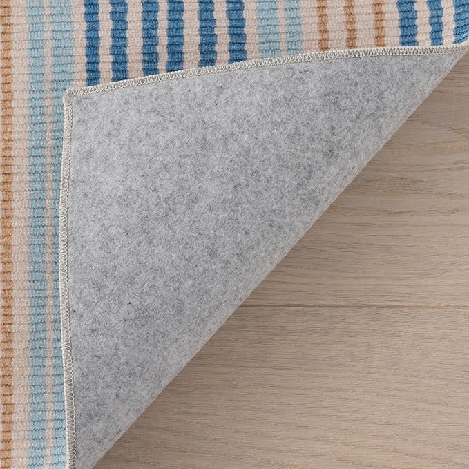 Dash & Albert Tyne Blue Machine Washable Rug, 9.5 X 13.5 Feet, Blue/Tan Stripe Pattern