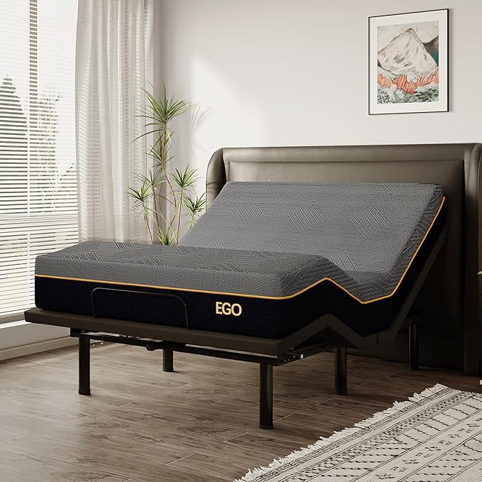 EGOHOME Adjustable Bed Frame Full and 12" Memory Foam Mattress, Independent Head and Foot Incline Electric Bed with Massage, Wireless Remote, Zero Gravity, USB Ports, Adjustable Legs, No Headboard