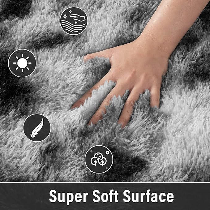 Meralax Tie-Dyed White and Black Rugs for Living Room Bedroom, 5x8 Soft Area Rug Fluffy Shaggy Bedside Rug, Machine Washable Indoor Floor Carpet for Kids Girls Boys, Dorms, Nursery Rooms, Home Decor