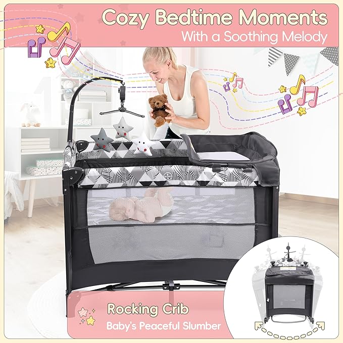 Xilingol 5-in-1 Baby Bassinet Bedside Sleeper, Portable Baby Crib with Diaper Changing Station, Carry Bag, Cosleeper Bassinet Attach to Bed for Newborn to Toddlers