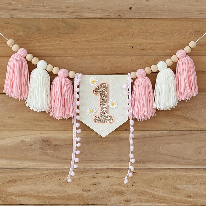 Handmade Boho 1st Birthday High Chair Banner Party Decoration For Girl Baby Shower Wall Hangings Decorative For Kids Bedroom