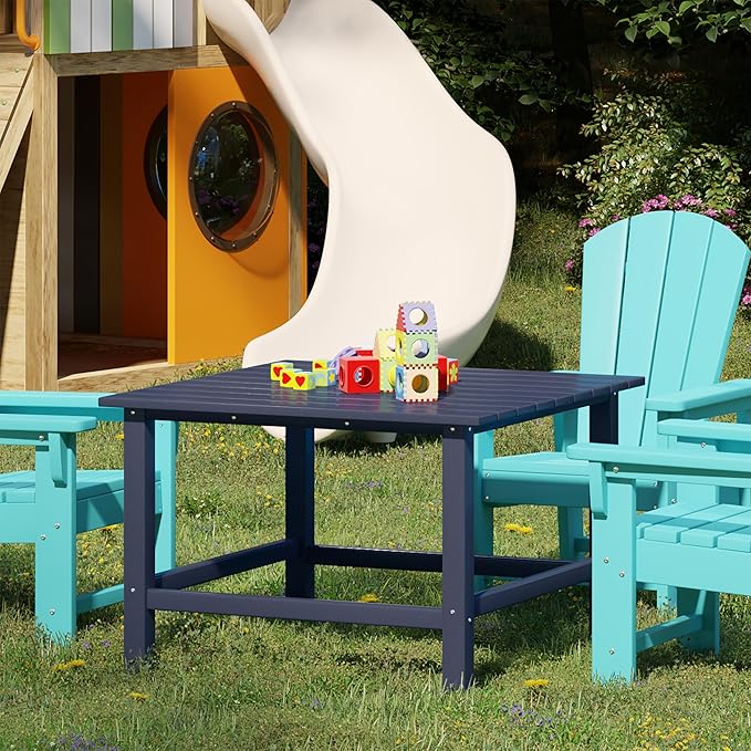 Costaelm Outdoor Kids Table, Toddler Dinner Table Baby Desk Outdoor Childrens Party Tables for Arts & Crafts, Snack Time, Multi-Activity Desk for Ages 2-8 in Classroom/Outside, Navy Blue