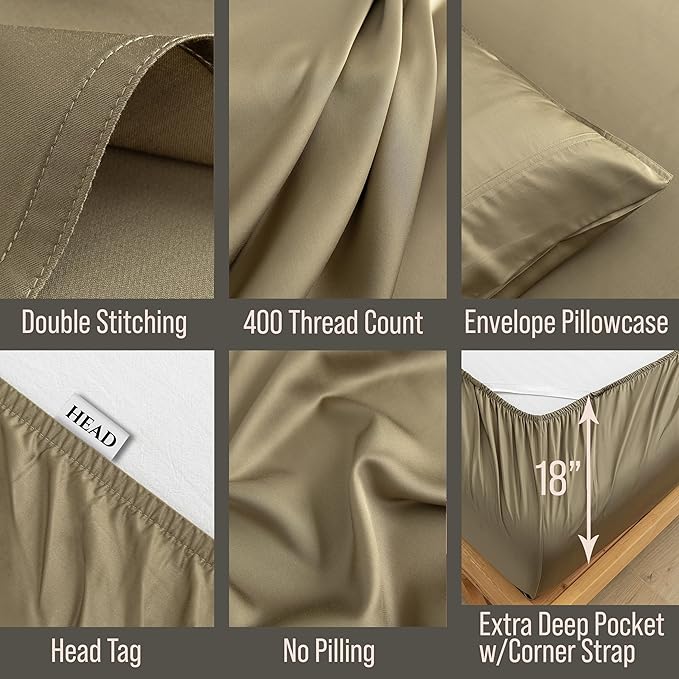 Bella Coterie Luxury Bamboo Viscose Queen Size Sheet Set | 100% Organically Grown | Ultra Soft | Cooling for Hot Sleepers | 18" Deep Pocket [Raisin]