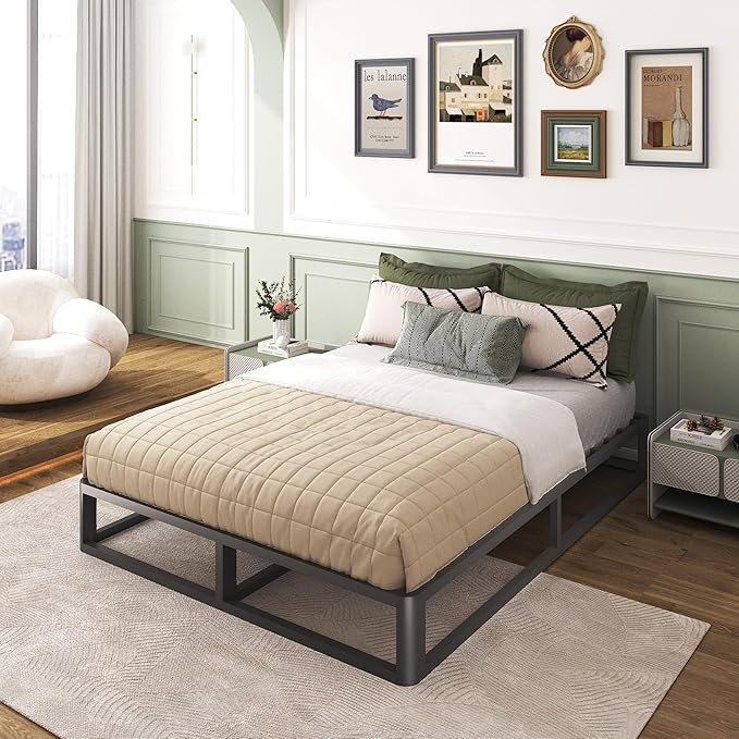 Upgrade Anti Bending and Round Corner Legs 10 inch Metal King Bed Frame 3500 LBS Heavy Steel Slats Support Platform Bed Frames No Box Spring Needed Platform Noise Free Easy Assembly