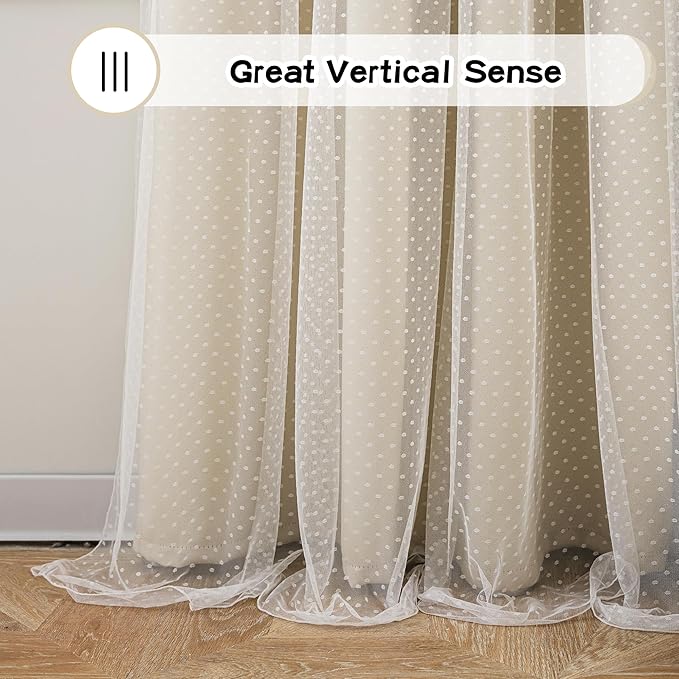 MYSKY HOME Beige 70% Blackout Curtains for Girls Bedroom & Living Room Nursery Kids Cute Double Layer Curtains 63 inch Long with Sheer Overlay, Grommet Tops, 52" Wide Each Panel, 2 Panels