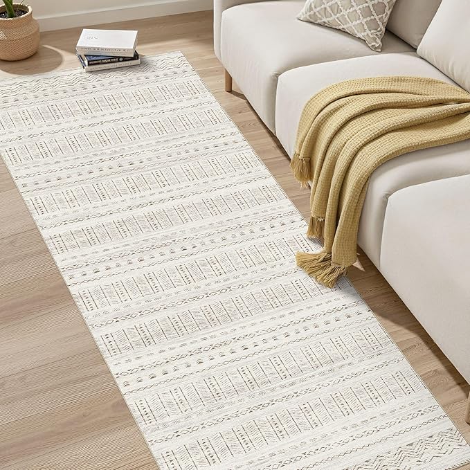 Area Rugs for Living Room Washable Living Room Rug Soft Neutral Indoor Floor Carpet Non-Slip Stain Resistant Modern Boho Rugs for Bedroom Dining Room Kids Room Nursery Office Home Brown Cream