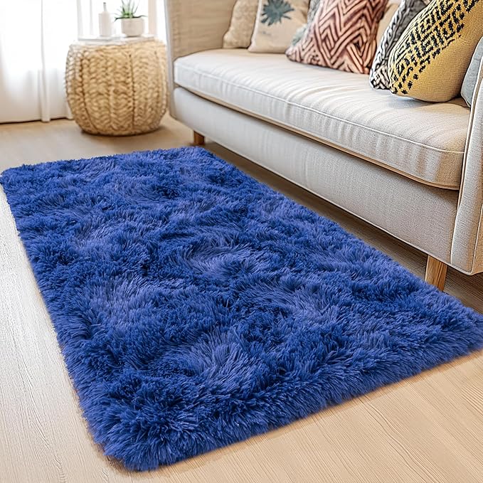 Dark Blue Rug 2x3 - Small Rugs for Living Room Height Pile 1.4" Plush - Fuzzy Throw Rugs for Bedroom - Navy Blue