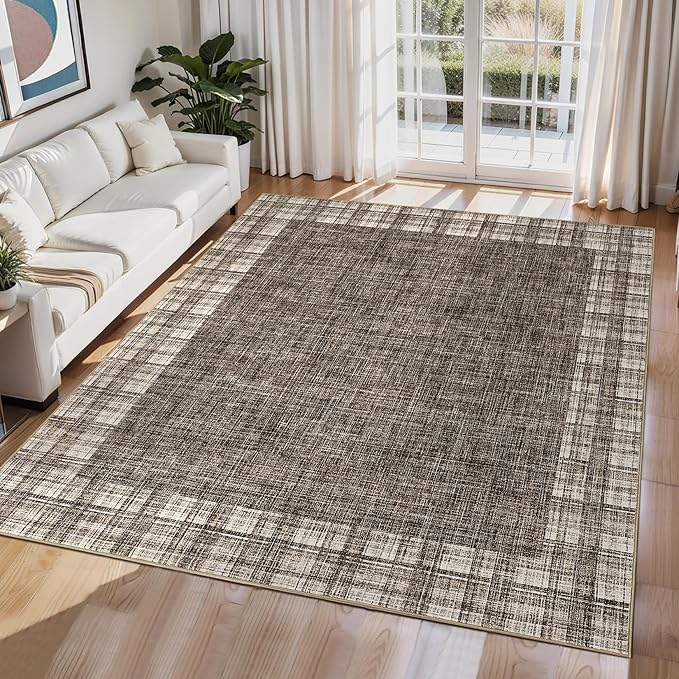 COZYLOOM 10 x 13 Extra Large Area Rug Washable Carpet Vintage Rug Anti-Fatigue Carpet for Living Room,Dining Room, Home Office, Family Room, Playroom（Brown）