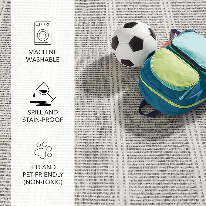 Dash and Albert Malta Grey Machine Washable Area Rug - 5' x 8' Grey Stripe Washable Accent Rug - Durable, High Traffic Areas Kitchen, Mudroom, Hallways