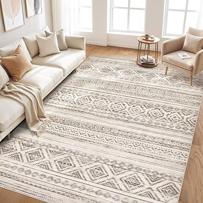 Area Rugs for Living Room Washable Living Room Rug Soft Neutral Indoor Floor Carpet Non-Slip Stain Resistant Modern Boho Rugs for Bedroom Dining Room Kids Room Nursery Office Home Dark Brown