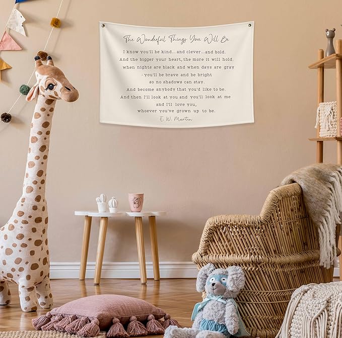 Boho Rectangular Banner Flag Wall Sign Decor Gift for Baby Boy Girl Kids,Nursery Classroom Baby Room Bedroom Living Room Office Dorm Decor-the Wonderful Things-Birthday Christmas Gift