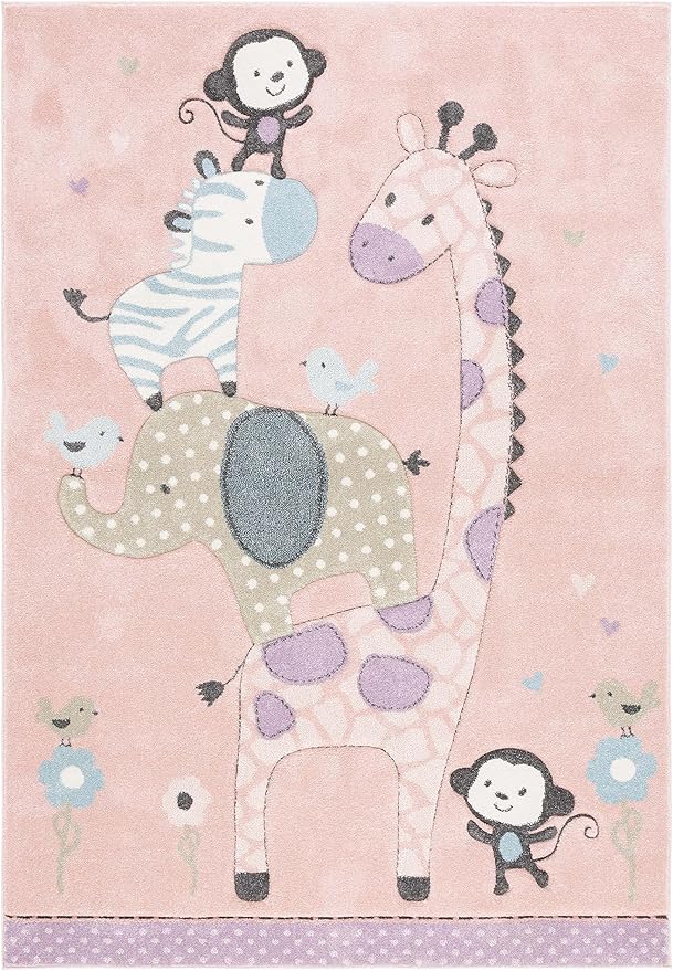 SAFAVIEH Carousel Kids 100 Collection Area Rug - 3'3" x 5'3", Blush Pink, Transitional Design, Stain Resistant, Ideal for High Traffic Areas in Living Room, Bedroom & Dining Room (CRK120U-3)