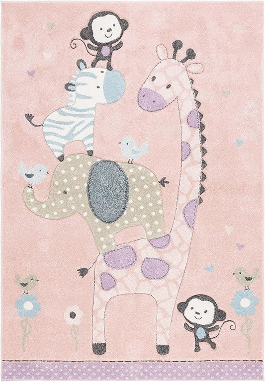 SAFAVIEH Carousel Kids 100 Collection Area Rug - 3'3" x 5'3", Blush Pink, Transitional Design, Stain Resistant, Ideal for High Traffic Areas in Living Room, Bedroom & Dining Room (CRK120U-3)