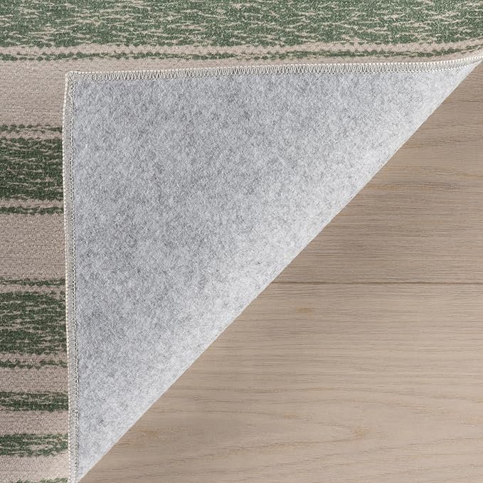 Dash & Albert Xaren Green Machine Washable Rug, 9.5 X 13.5 Feet, Green/Grey Stripe Pattern