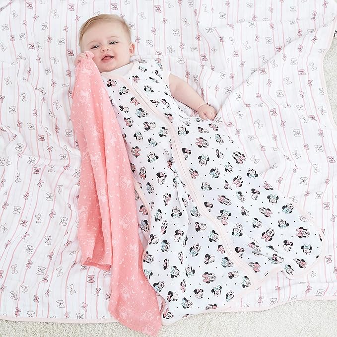 aden + anais Aden Swaddle Blanket, Muslin Blankets for Girls & Boys, Baby Receiving Swaddles, Ideal Newborn Gifts, Unisex Infant Shower Items, Wearable Swaddling Set, 4 Pk, Minnie Mouse Rainbows