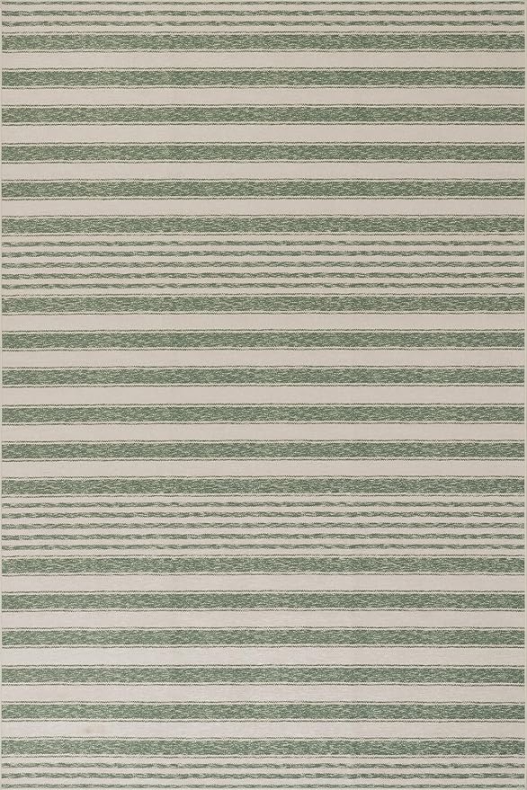 Dash & Albert Xaren Green Machine Washable Rug, 8.5 X 11.5 Feet, Green/Grey Stripe Pattern