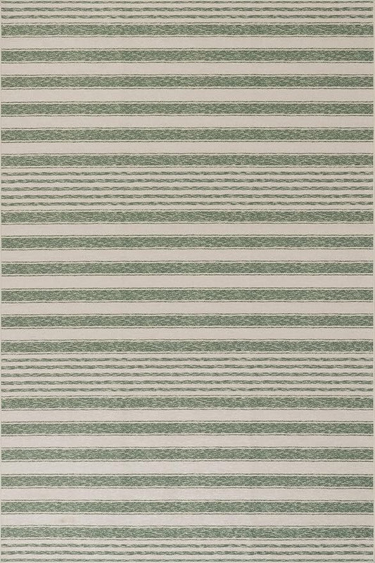 Dash & Albert Xaren Green Machine Washable Rug, 3 X 5 Feet, Green/Grey Stripe Pattern