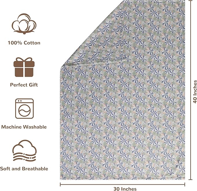 NTBAY 2 Layer Muslin Cotton Baby Swaddle Blanket, 30x40 Soft and Breathable Receiving for Newborns and Infants, Perfect for Crib, Stroller, Travel, Lightweight Nursery Blanket, Retro Floral Botanical